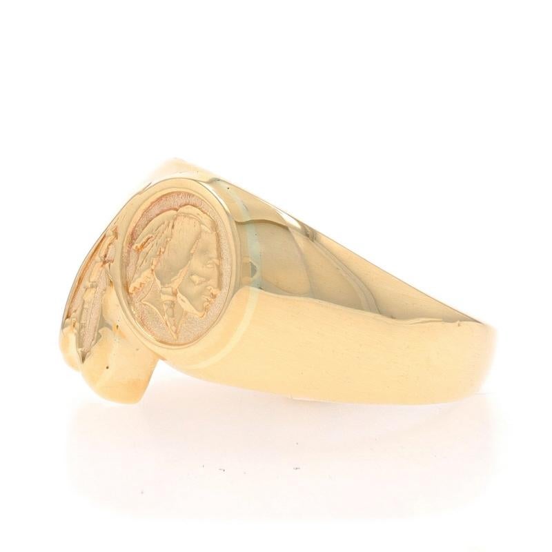 Yellow Gold Buffalo Nickel Replica Men's Signet Ring - 10k Native American Bust For Sale 1