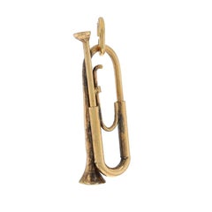 Yellow Gold Bugle Charm - 14k Brass Instrument Music