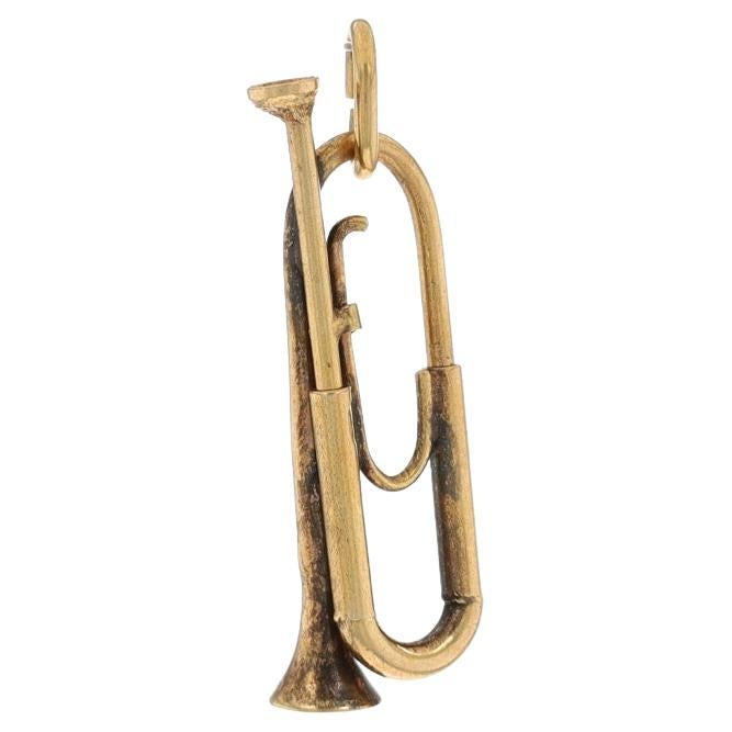 Yellow Gold Bugle Charm - 14k Brass Instrument Music For Sale