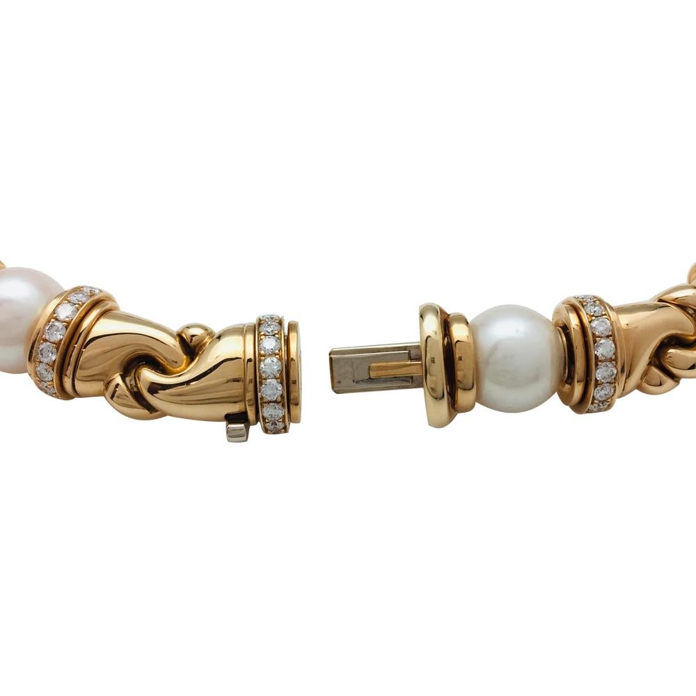Contemporary Bulgari necklace Passo Doppio collection in yellow gold, Diamonds and Pearls