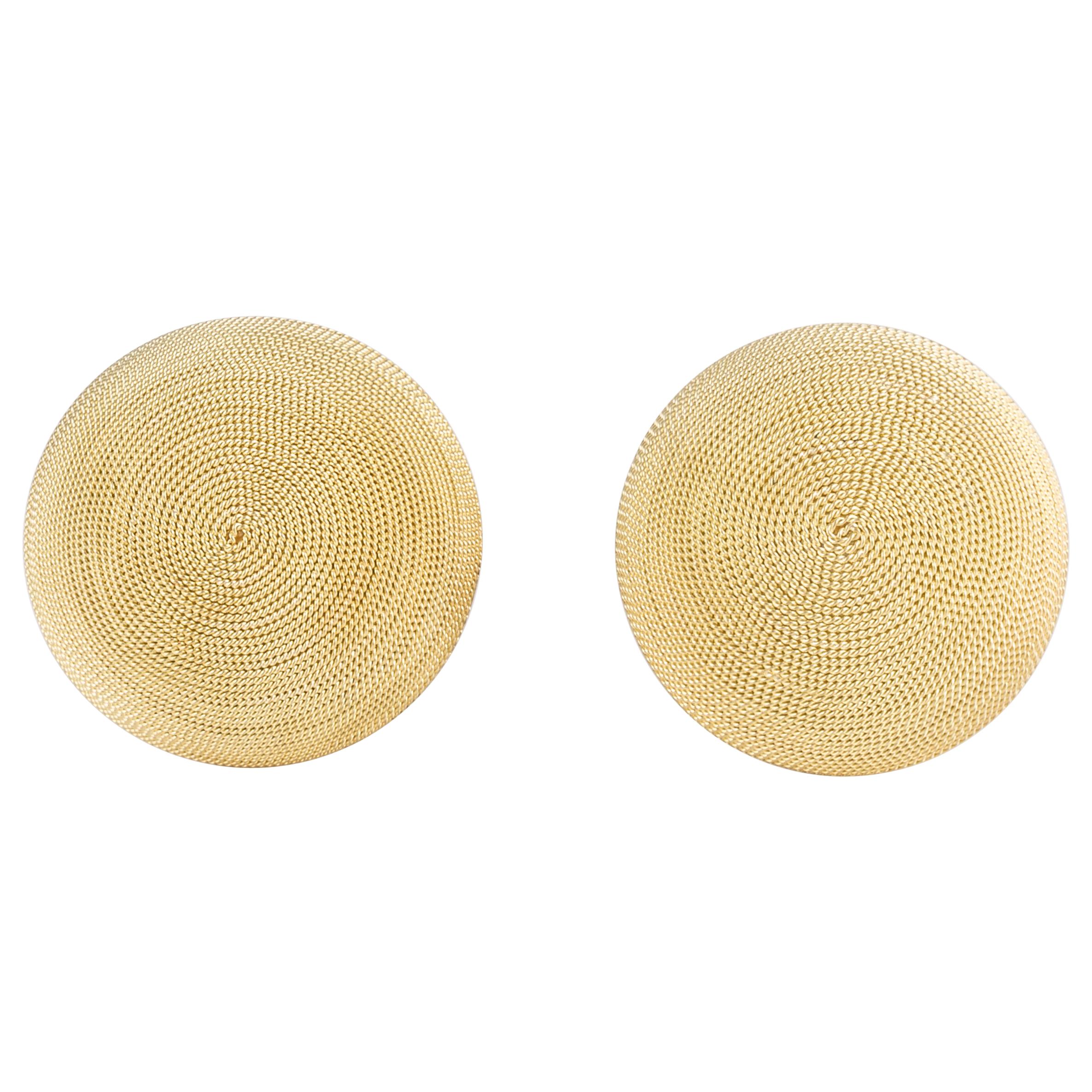 18K Yellow Gold Button Earrings with Textured Finish