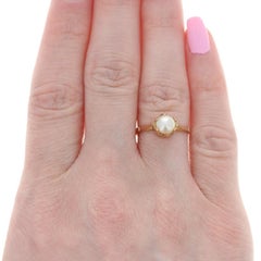 Edwardian Solitär-Ring aus Gelbgold mit Knopfleiste und Perle - 18k Antiker Verlobungsring GIA
