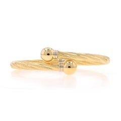 Yellow Gold Bypass Bangle Bracelet 6 1/2" - 18k Textured Rope Twist Italy