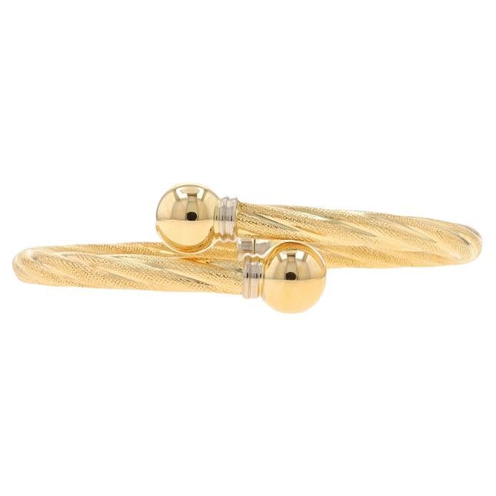 Yellow Gold Bypass Bangle Bracelet 6 1/2" - 18k Textured Rope Twist Italy