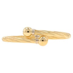 Yellow Gold Bypass Bangle Bracelet 6 1/2" - 18k Textured Rope Twist Italy