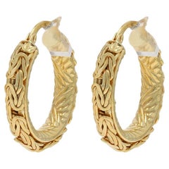 Yellow Gold Byzantine Chain Hoop Earrings 14k Pierced Italy