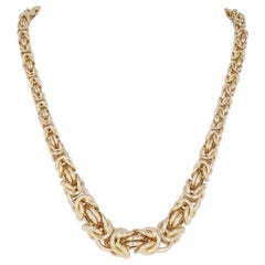 Yellow Gold Byzantine Chain Necklace, 14 Karat Graduated Women's