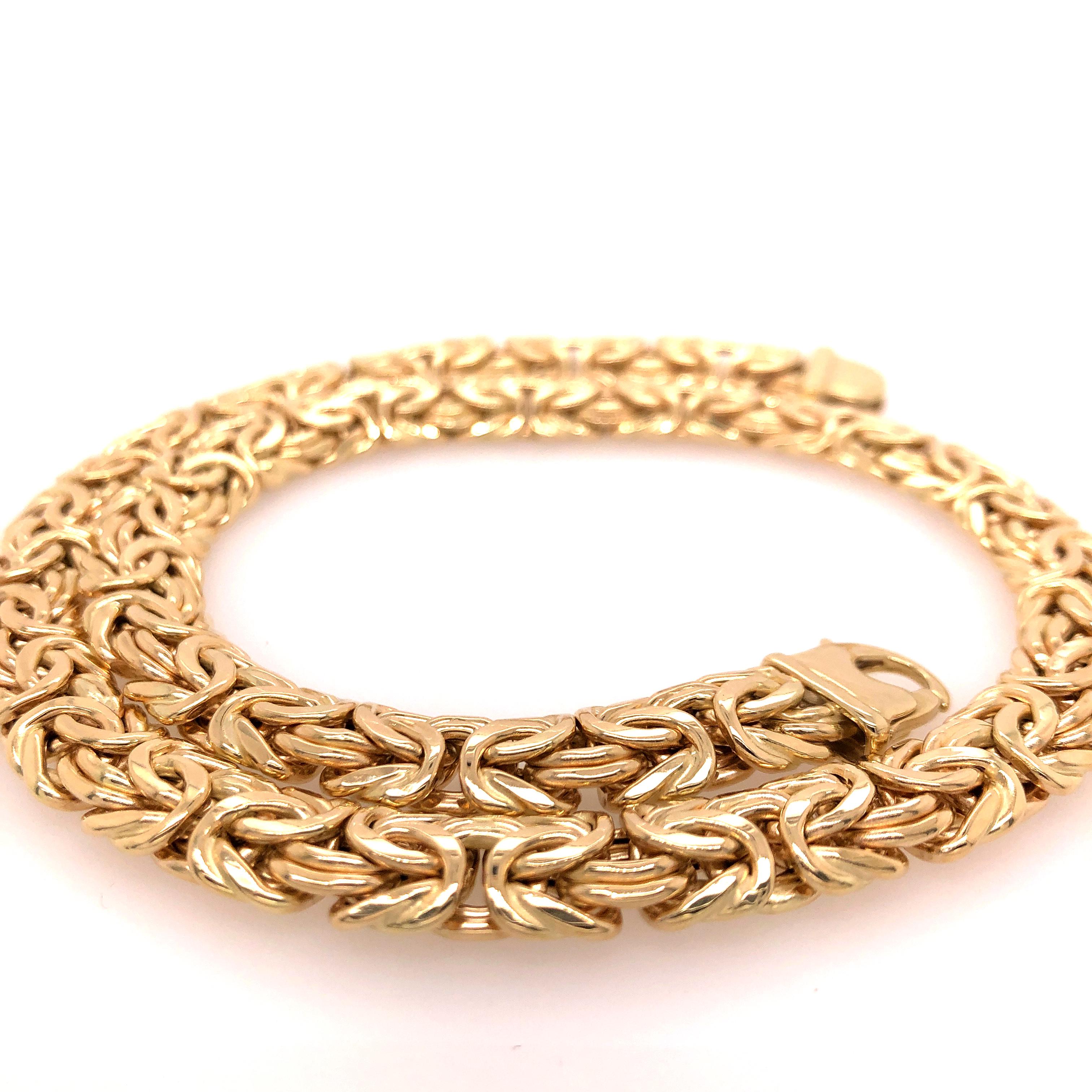 Beautiful and classic, this 17 inch 14K yellow gold Byzantine necklace is a wonderful staple for your wardrobe. 

Stamped: RM, 14Kt, ITALY 