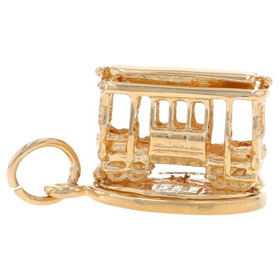 Yellow Gold Cable Car Charm - 14k Trolley Transportation Pendant Moves For Sale