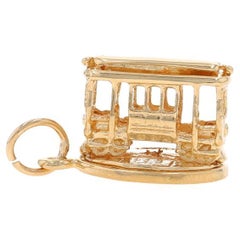 Yellow Gold Cable Car Charm - 14k Trolley Transportation Pendant Moves
