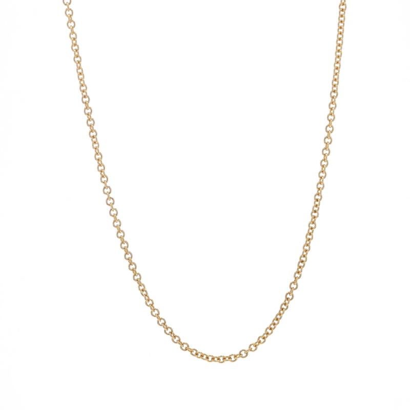Metal Content: 14k Yellow Gold

Chain Style: Cable
Necklace Style: Chain
Fastening Type: Lobster Claw Clasp

Measurements

Adjustable length: 15 3/4