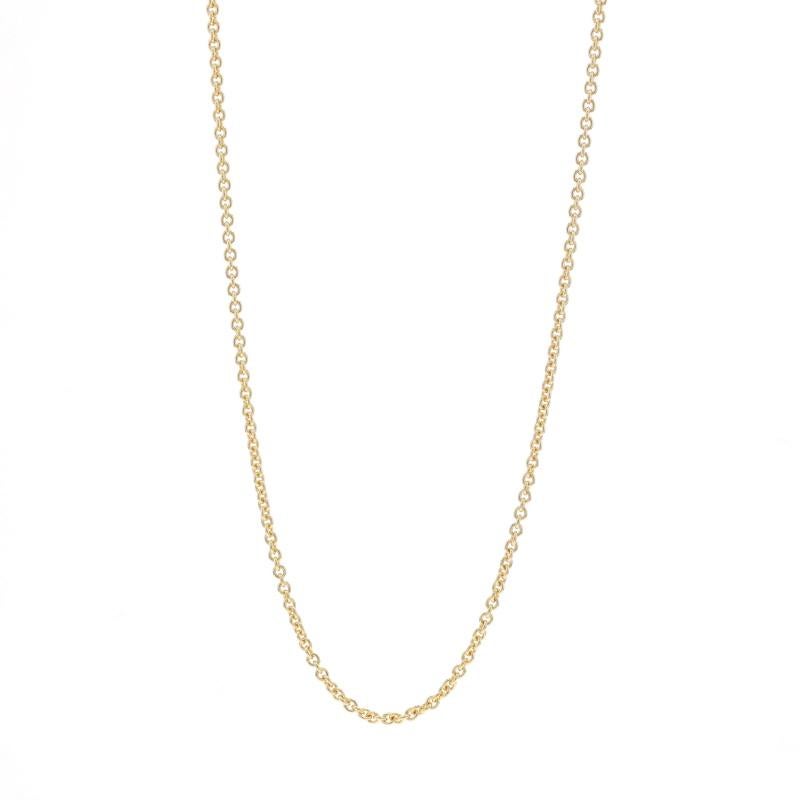 Metal Content: 14k Yellow Gold

Chain Style: Cable
Necklace Style: Chain
Fastening Type: Lobster Claw Clasp

Measurements

Length: 20