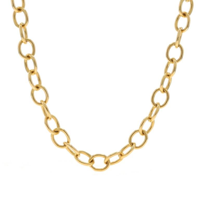 Metal Content: 18k Yellow Gold

Chain Style: Cable
Necklace Style: Chain
Fastening Type: Lobster Claw Clasp

Measurements

Length: 36
