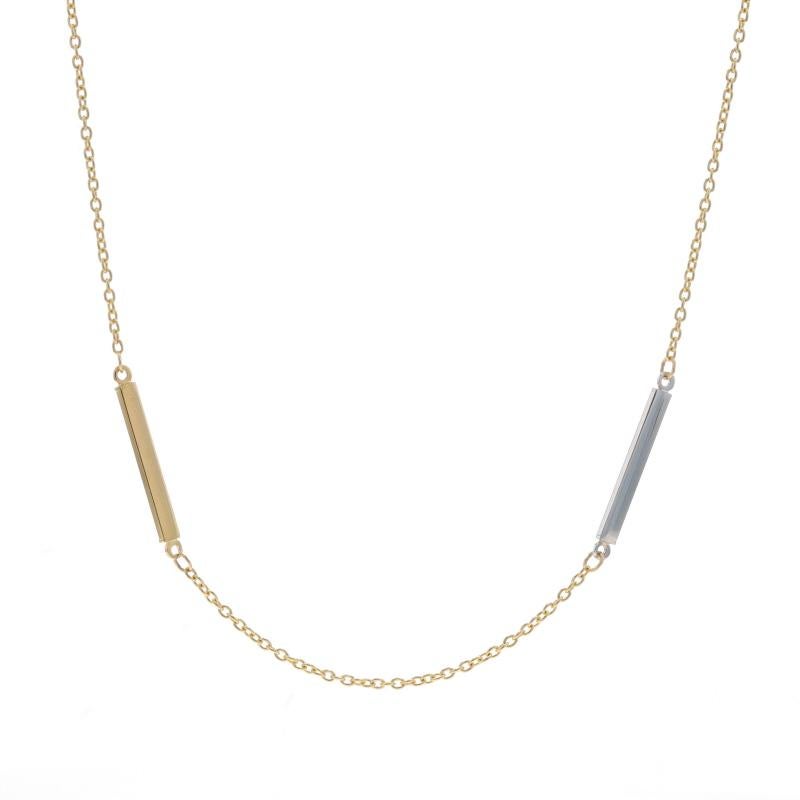 Contenido de metal: Oro amarillo de 14 quilates y oro blanco de 14 quilates

Estilo: Estación
Estilo de cadena: Cable
Estilo de collar: Cadena
Tipo de cierre: Cierre de pinza de langosta

Medidas

Anchura en las estaciones: 3/32
