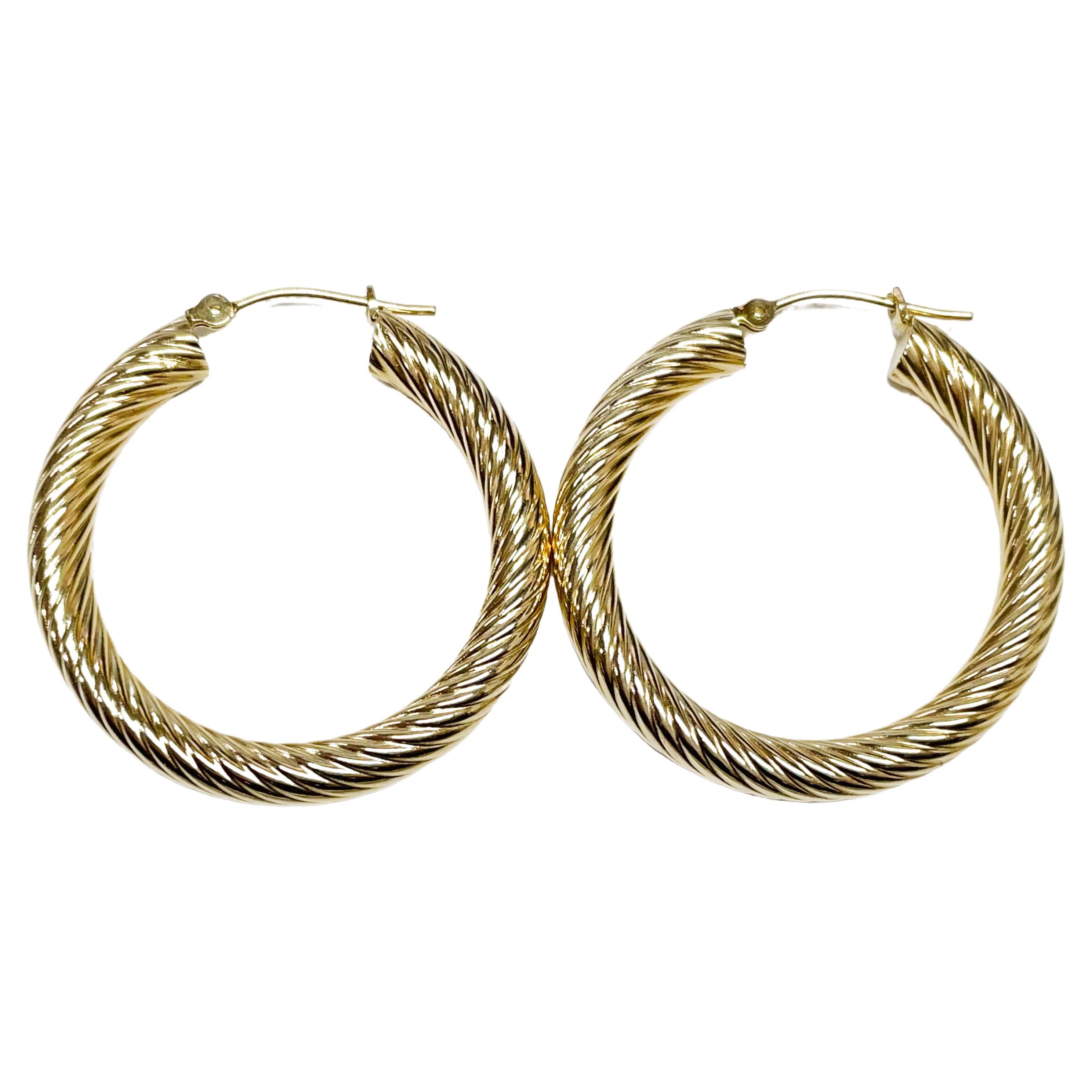 Yellow Gold Cable Hoop Earrings For Sale