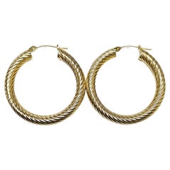 Vintage Yellow Gold Cable Hoop Earrings