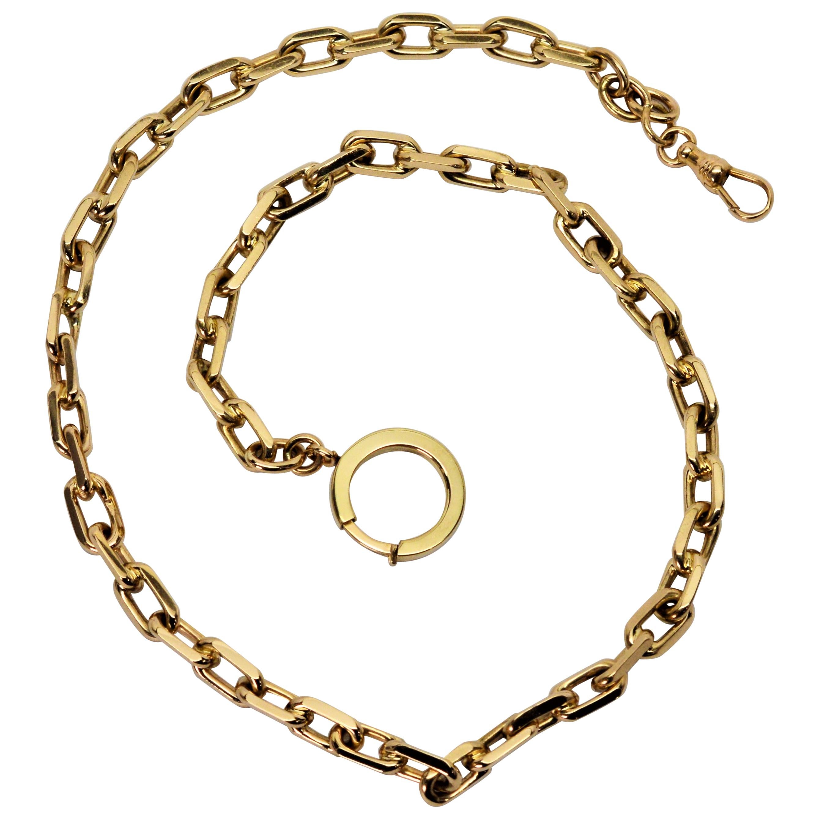 Yellow Gold Cable Style Straight Pocket Watch Chain or Necklace