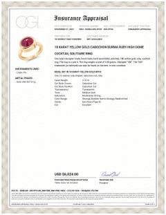 Eighteen Karat Yellow Gold Cabochon Burma Ruby High Dome Cocktail Solitaire Ring