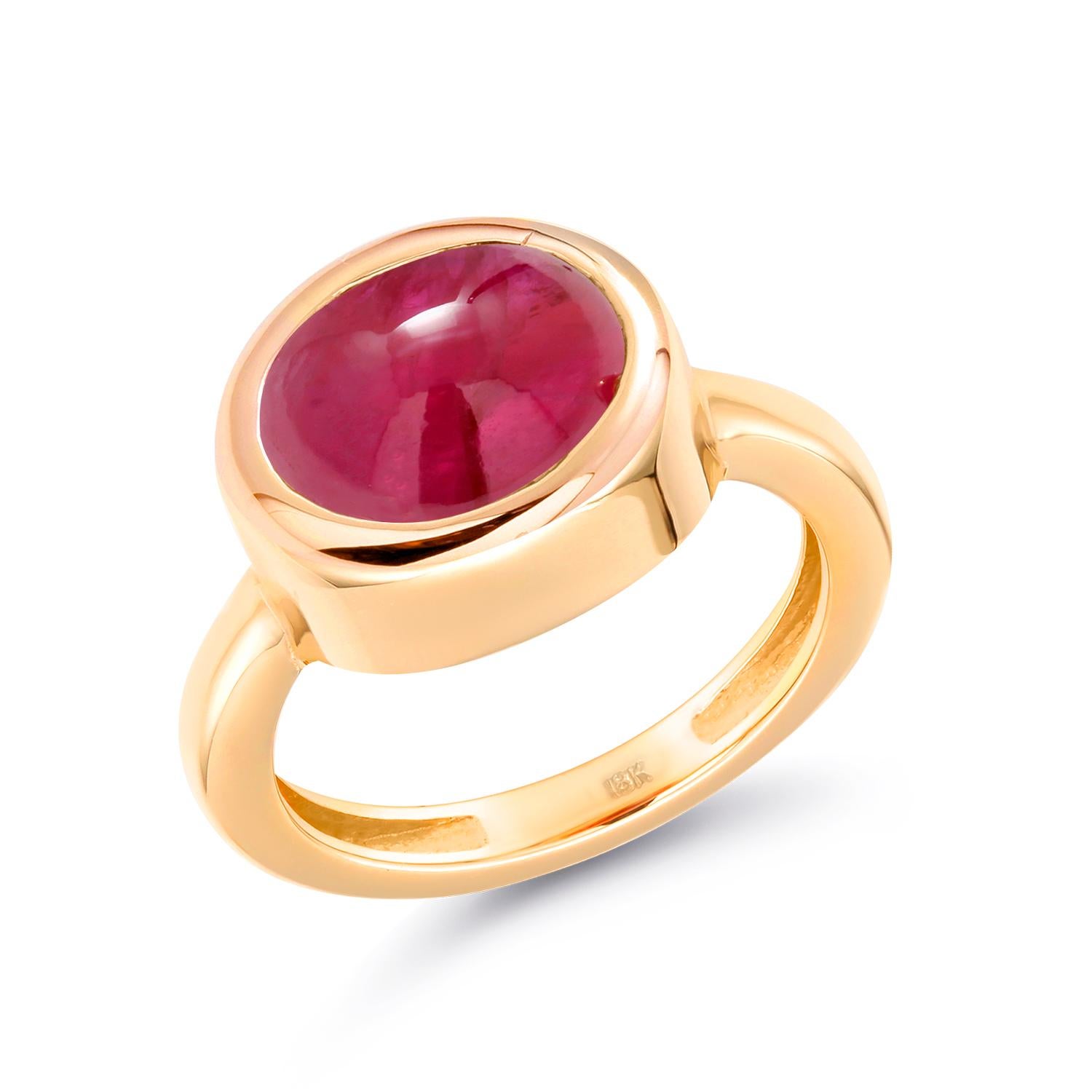 Contemporary Eighteen Karat Yellow Gold Cabochon Burma Ruby High Dome Cocktail Solitaire Ring