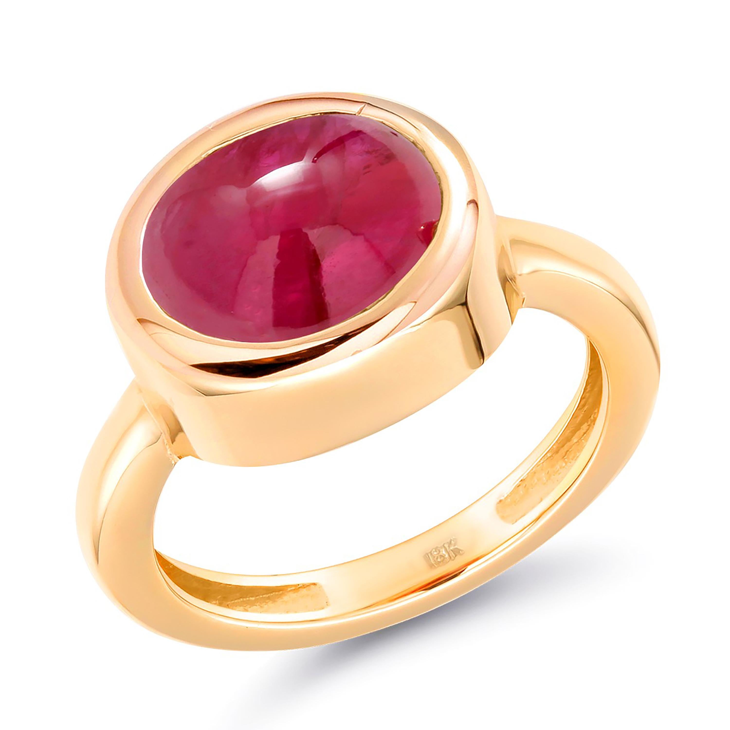 Eighteen Karat Yellow Gold Cabochon Burma Ruby High Dome Cocktail Solitaire Ring In New Condition In New York, NY