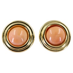 Yellow Gold Cabochon Coral Stud Earrings