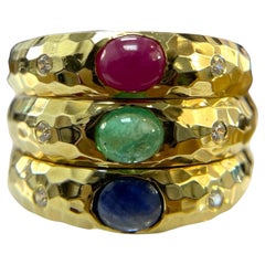 Yellow Gold Cabochon Multi-Gemstone and Diamond Ring