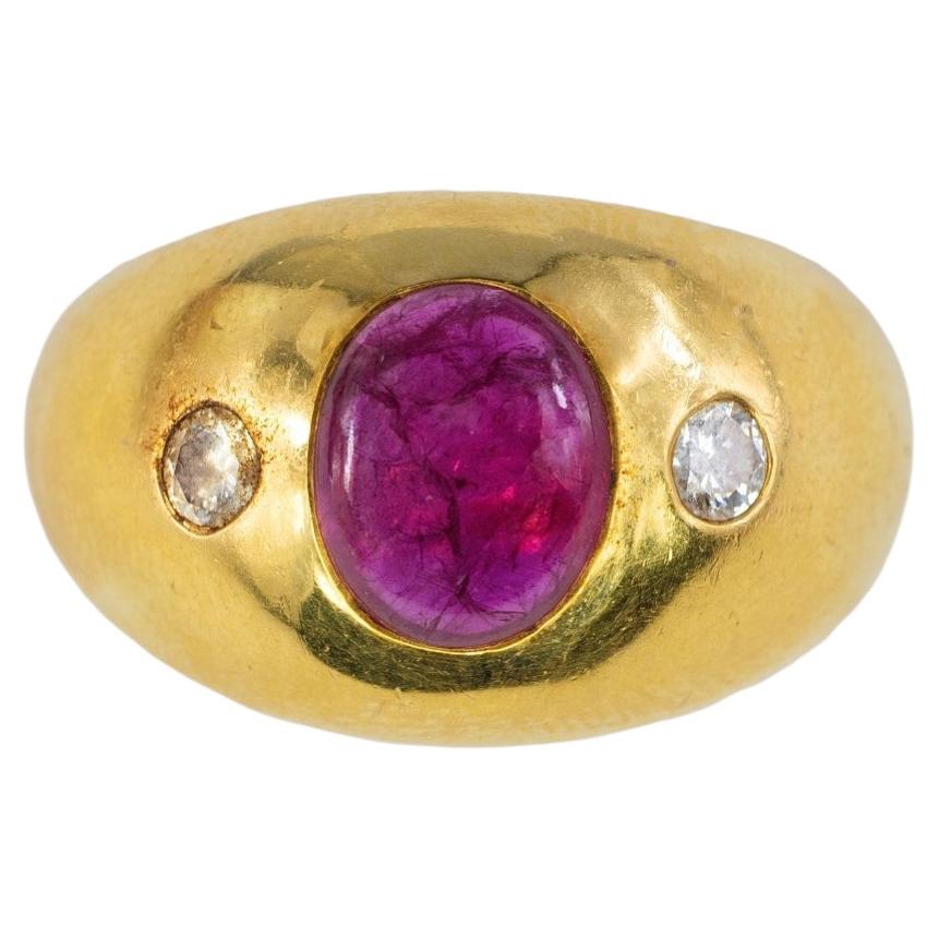 Yellow Gold Cabochon Ruby and Diamond Gypsy Ring