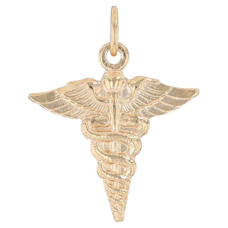 Yellow Gold Caduceus Charm - 14k Health Care Medical Professional Pendant For Sale