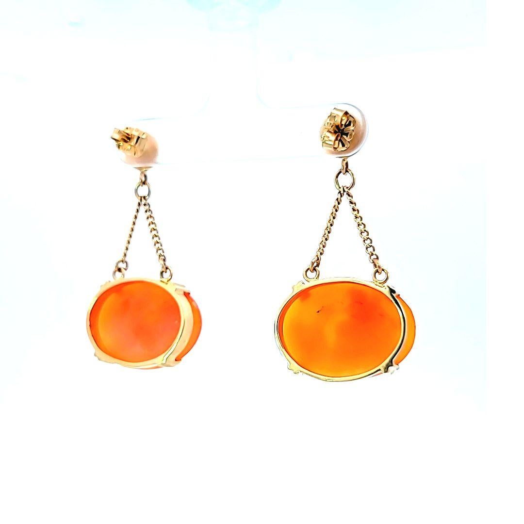 Women's or Men's Yellow Gold Cameo Drop Earrings For Sale