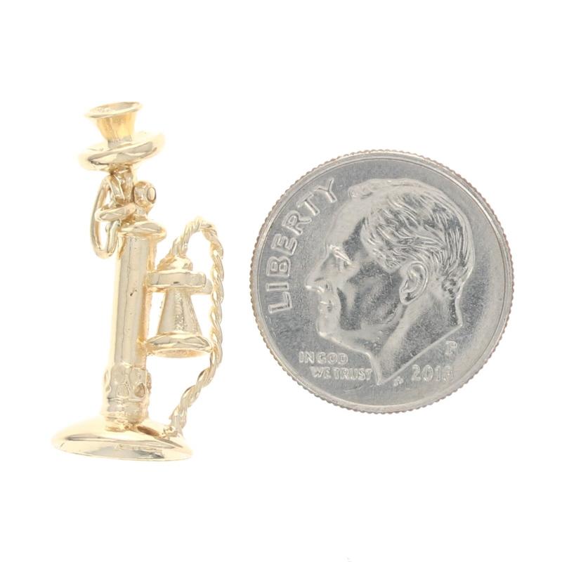 Women's or Men's Yellow Gold Candlestick Telephone Charm - 14k Old Fashioned Upright Phone Moves For Sale