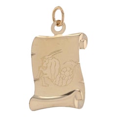 Yellow Gold Capricorn Scroll Zodiac Sign Pendant, 19k Sea Goat Astrology