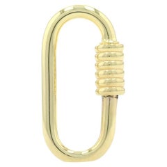 Yellow Gold Carabiner Lock Pendant - 14k Ribbed Clasp Opens Italy