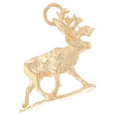 Yellow Gold Caribou Charm - 14k Reindeer Wildlife