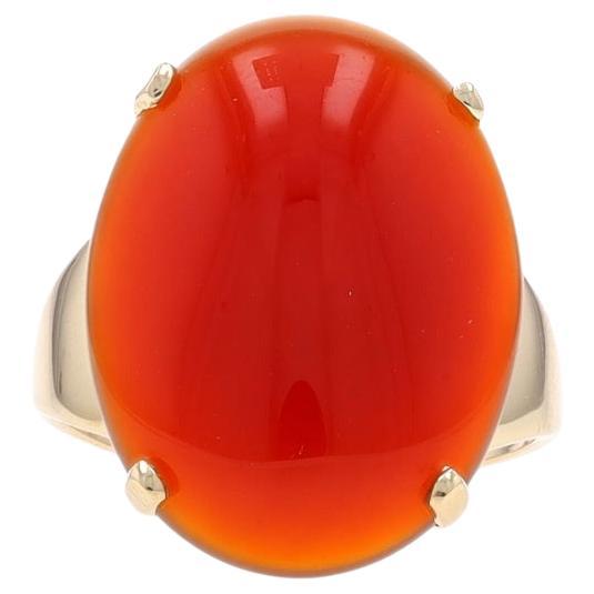 Yellow Gold Carnelian Cocktail Solitaire Ring - 14k Oval Cabochon