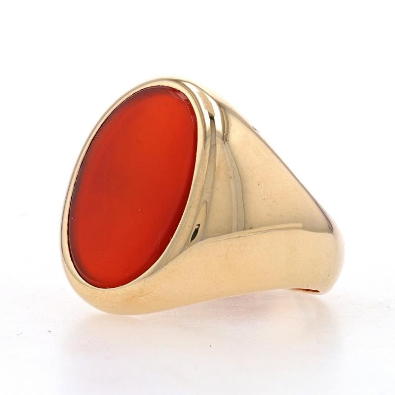 Oval Cut Yellow Gold Carnelian Men's Ring - 14k Solitaire Size 10