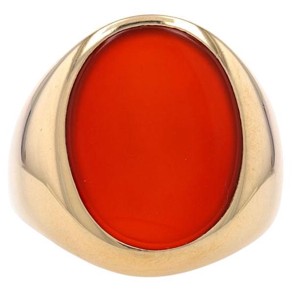 Yellow Gold Carnelian Men
s Ring - 14k Solitaire Size 10