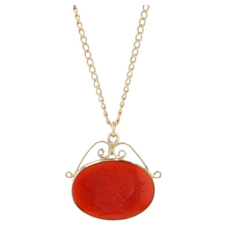 Yellow Gold Carnelian Vintage Necklace 17 3/4" 14k Intaglio Classical Silhouette For Sale