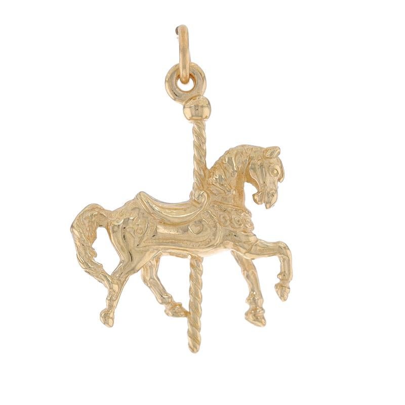 Metal Content: 14k Yellow Gold

Theme: Carousel Horse, Amusement Fair Ride

Measurements

Tall (from stationary bail): 15/16