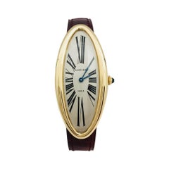 Yellow Gold Cartier Baignoire Watch "Maxi Oval" Collection, Leather Band