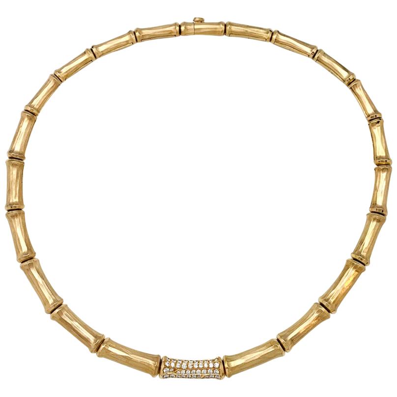 Yellow Gold Cartier "Bamboo" Necklace with Diamonds