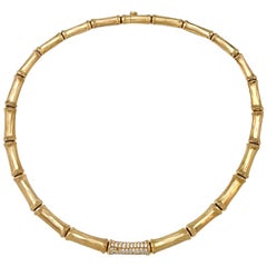 Retro Yellow Gold Cartier "Bamboo" Necklace with Diamonds