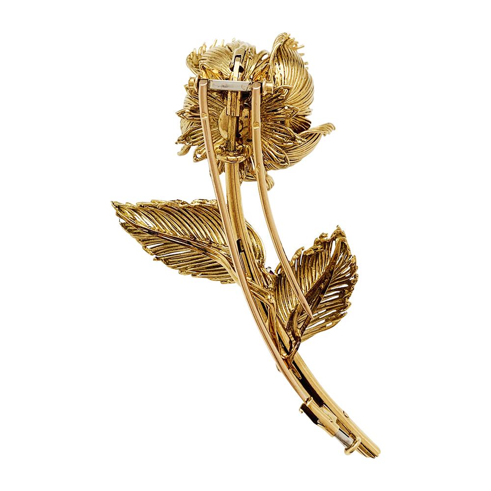Yellow Gold Cartier Flower Brooch, Diamonds, Emerald, Rubies and Sapphires 6