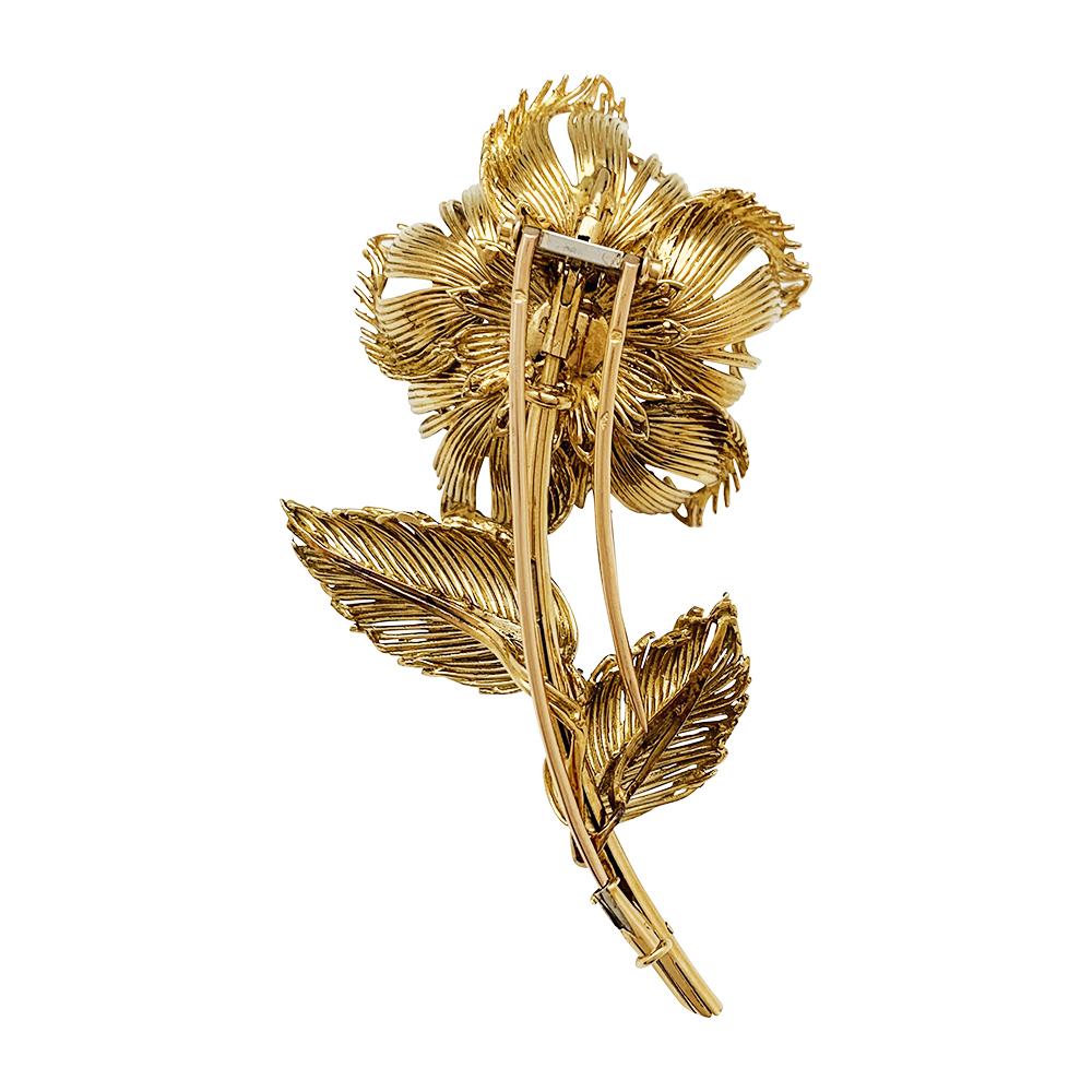 Yellow Gold Cartier Flower Brooch, Diamonds, Emerald, Rubies and Sapphires 2