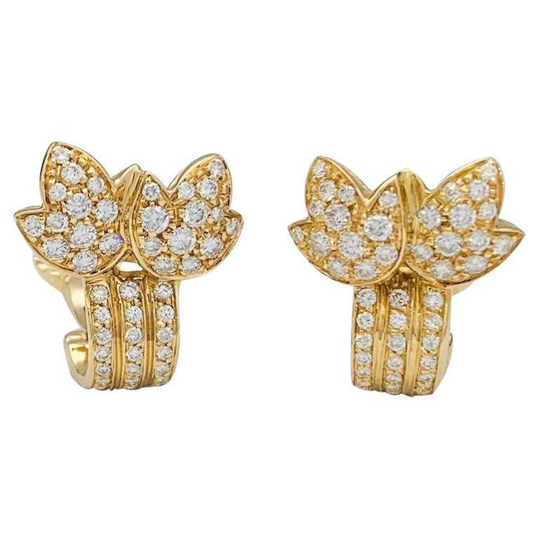 Yellow Gold Cartier "Leaves" Earrings, Diamonds For Sale at 1stDibs
