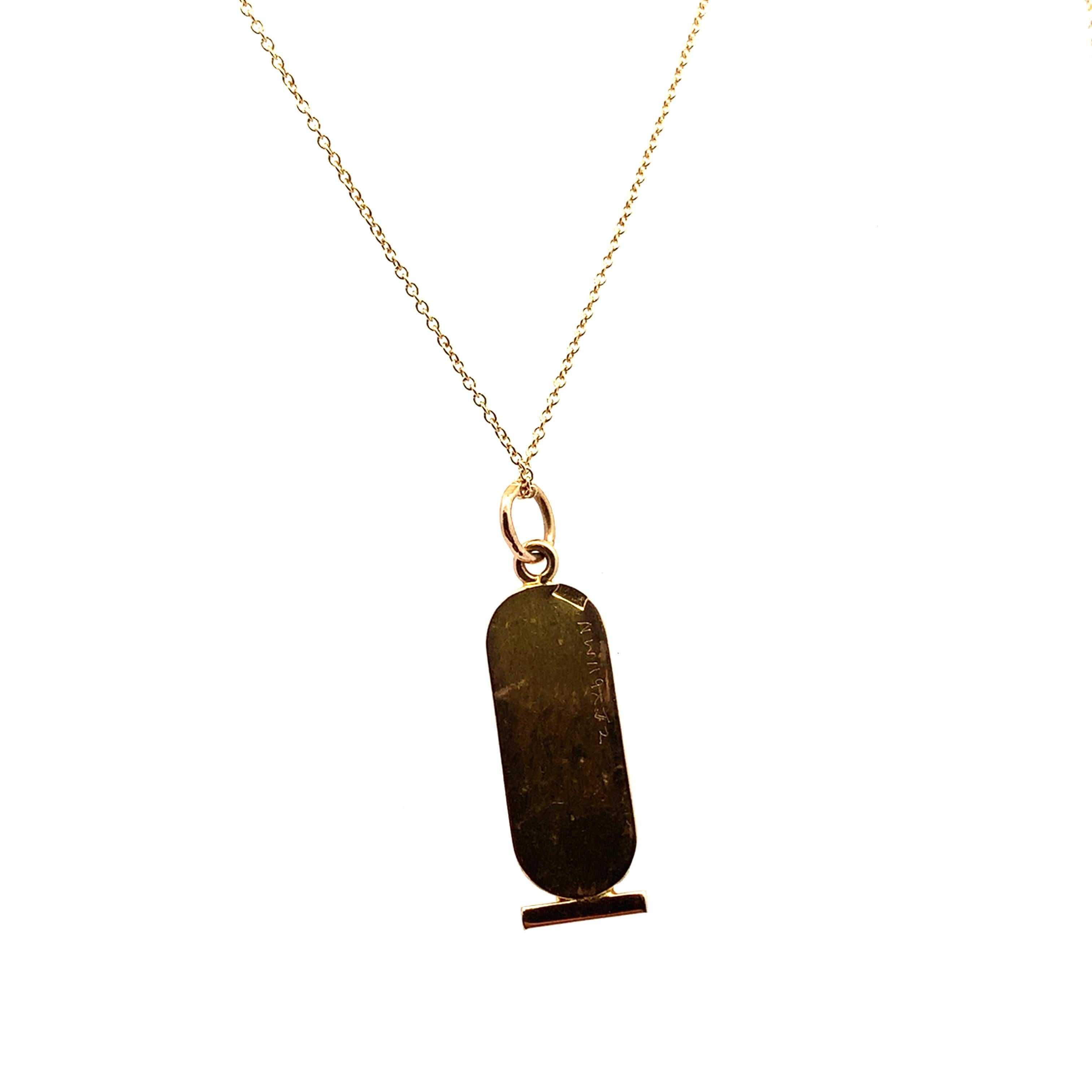 Yellow Gold Cartouche Pendant Necklace with Hieroglyphic Detail For Sale 1