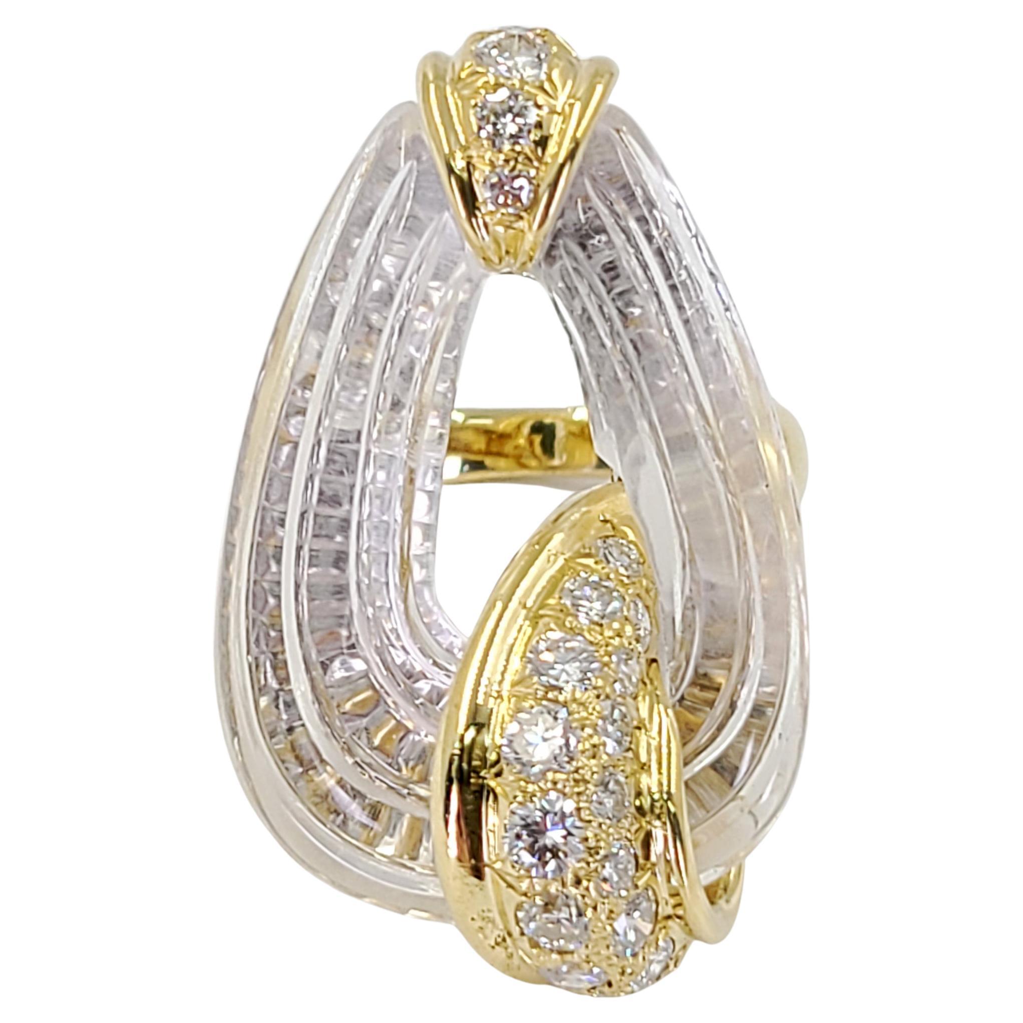 Yellow Gold Carved Diamond and Rock Crystal Quartz Cocktail Ring