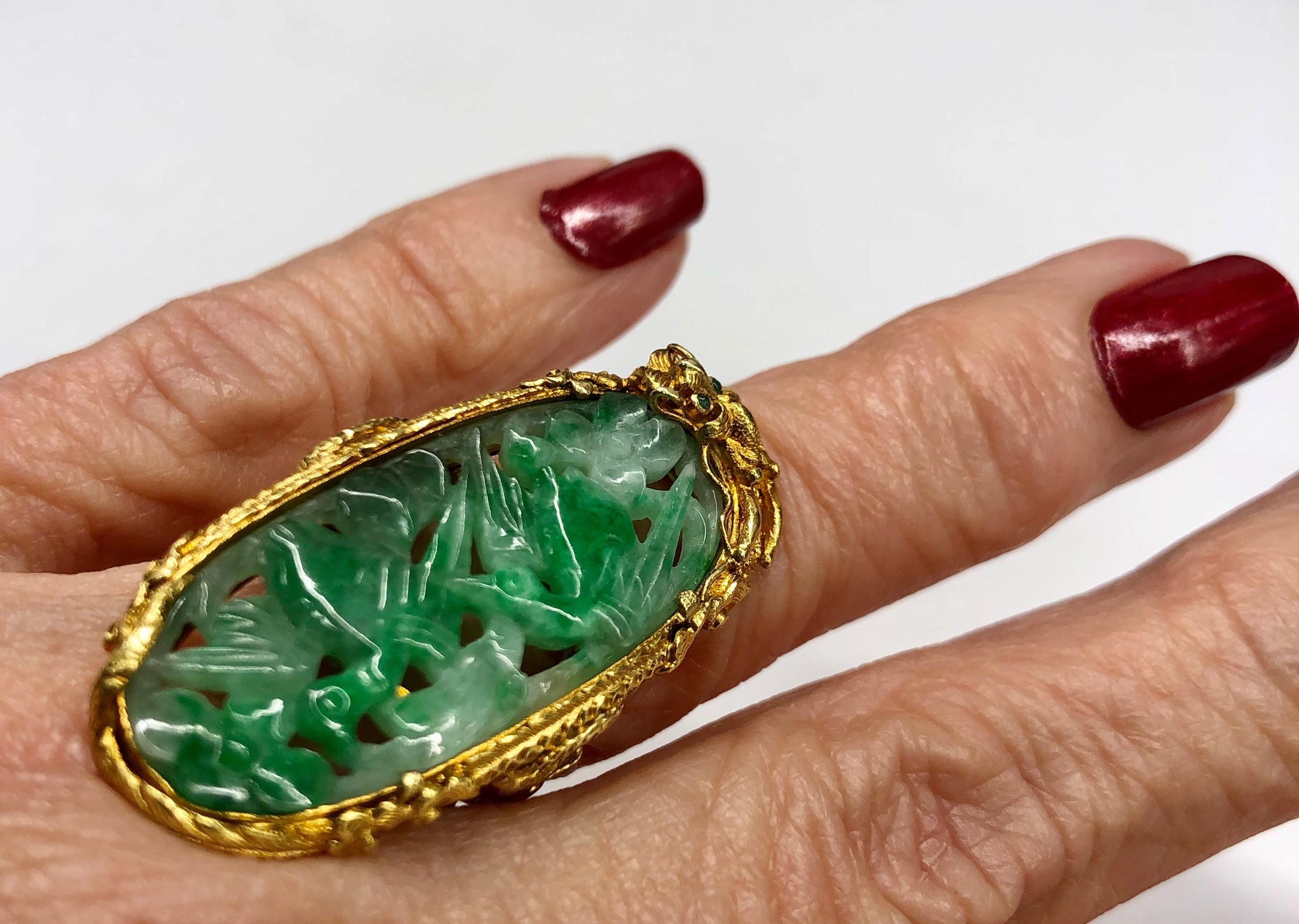 Women's Carved Jadeite Ring in 22K Gold