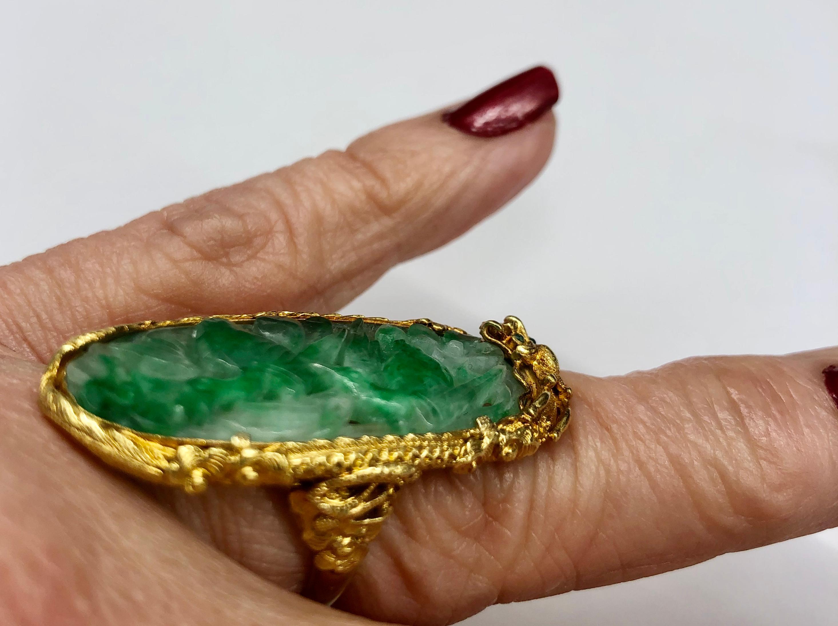 Carved Jadeite Ring in 22K Gold 1