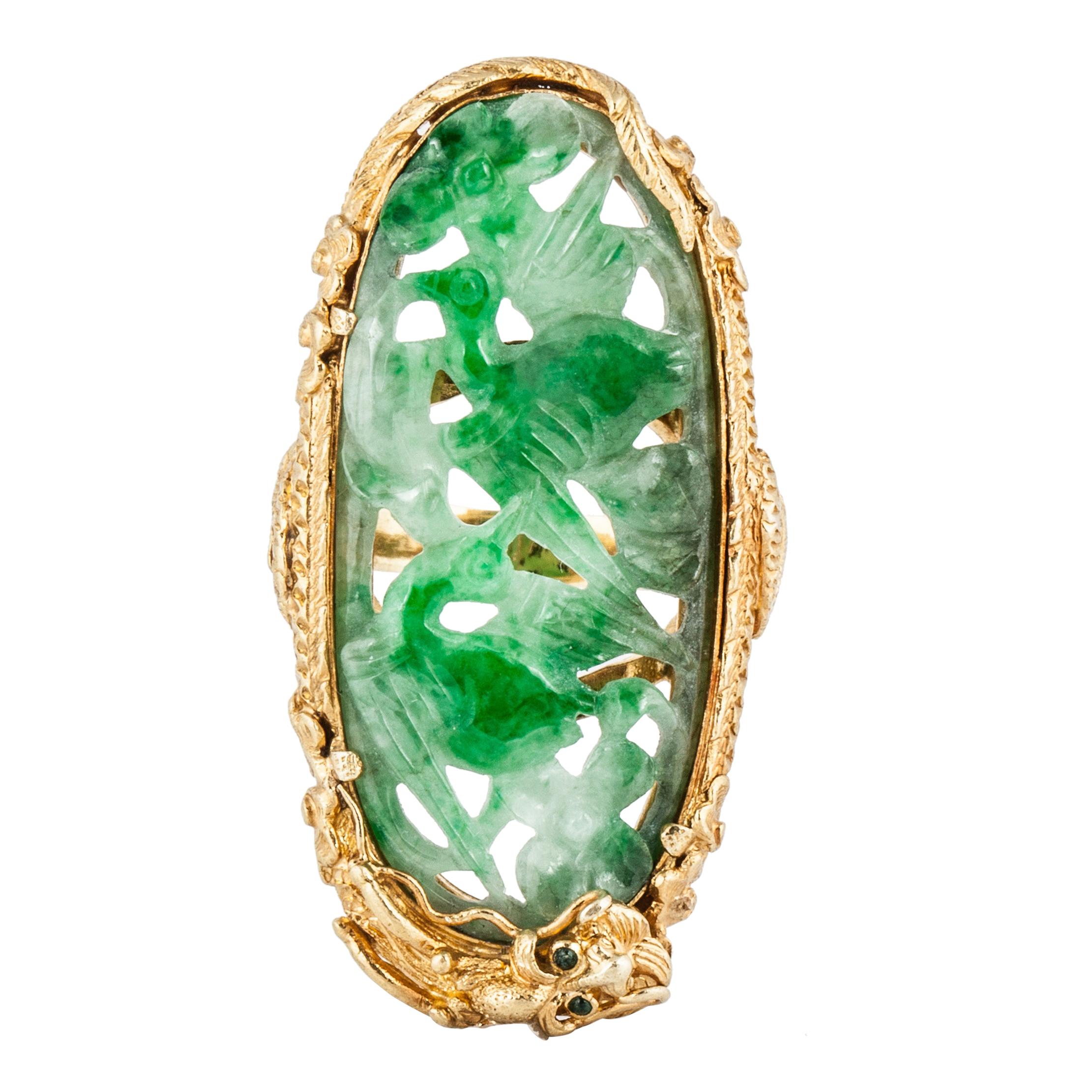 Carved Jadeite Ring in 22K Gold