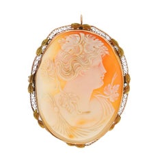 Yellow Gold Carved Shell Cameo Art Deco Convertible Brooch - 14k Silhouette
